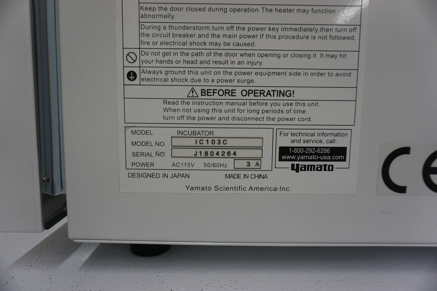 Yamato IC-103C Benchtop Incubator