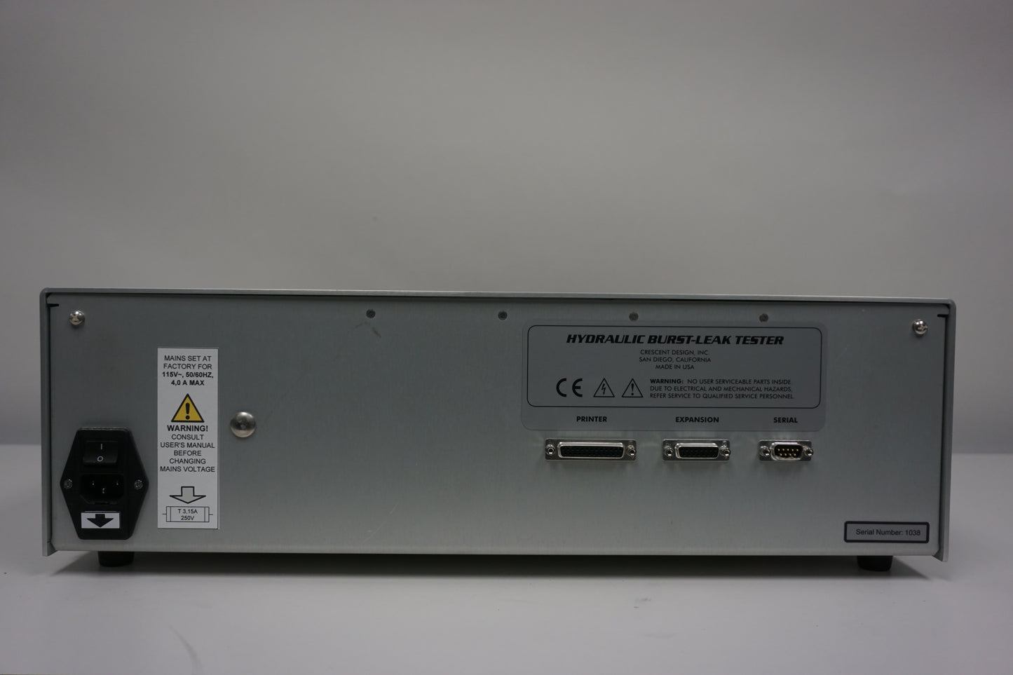 Crescent Design Hydraulic Burst Leak Tester Model 2000